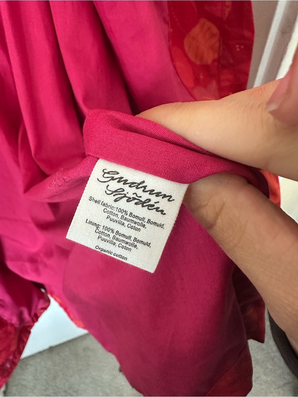 Gudrun Sjoden Red Fuschia Leaf-Print Organic Cotton Hooded Raincoat Size S - Picture 7 of 7
